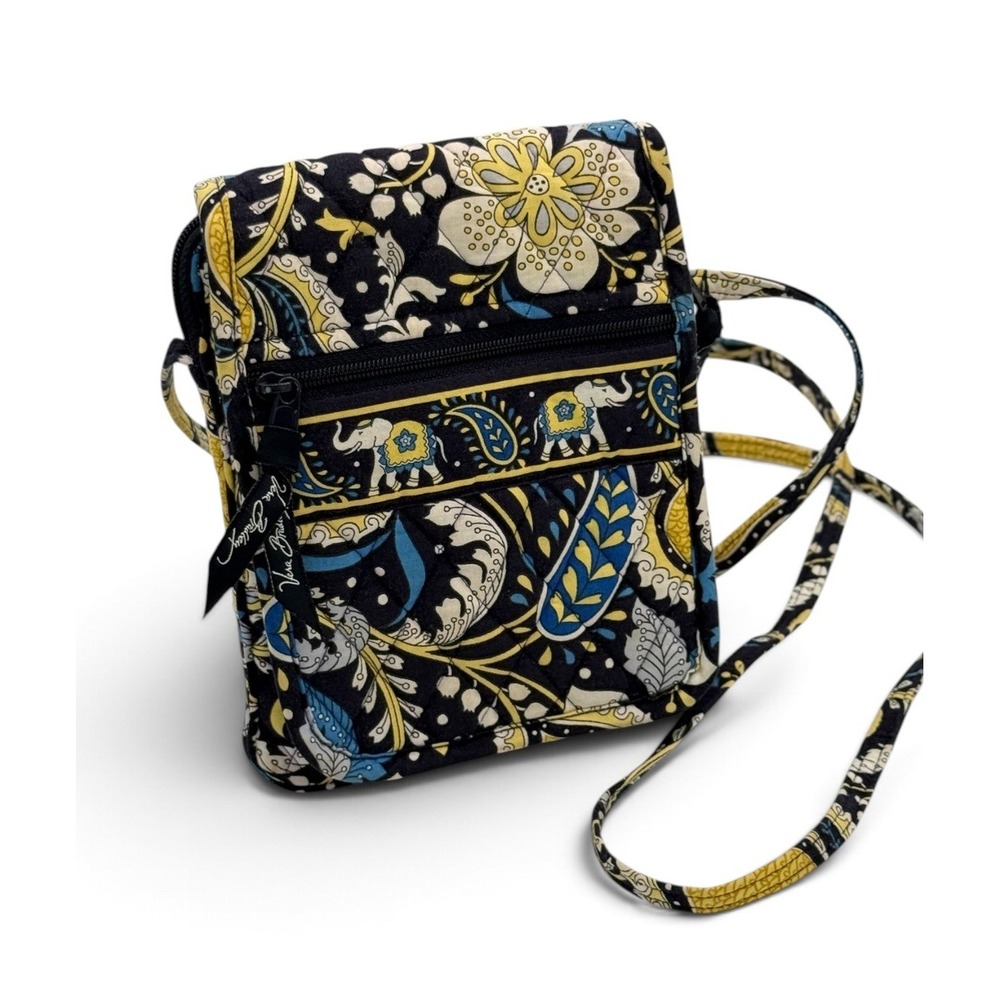 Vera Bradley Ellie Blue Yellow Floral Elephant Crossbody Bag Purse